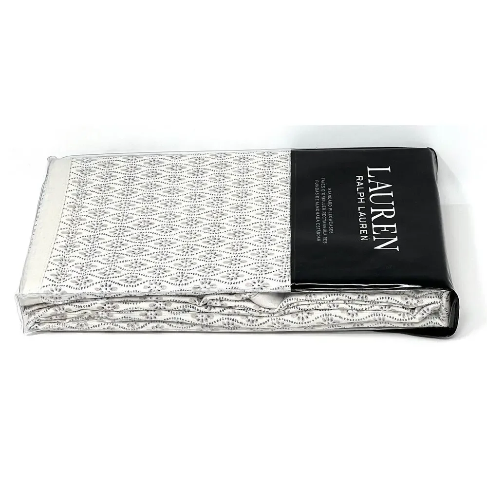 Ralph Lauren Estella Trellis Standard Pillowcases Pair NIP 20” X 32” Cream Multi